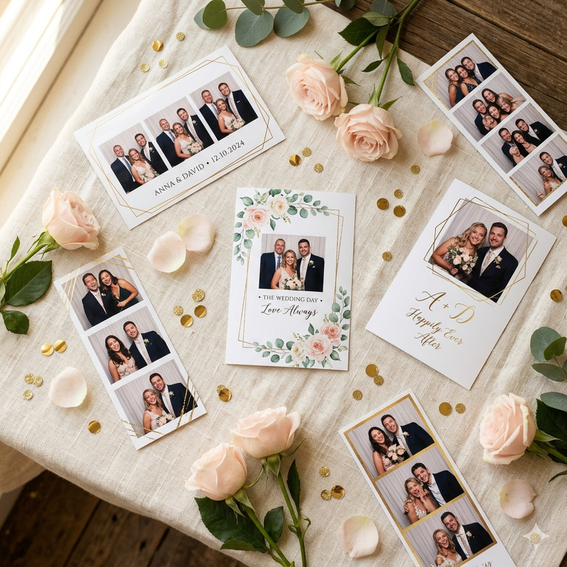 Photo booth with gold and blush decor