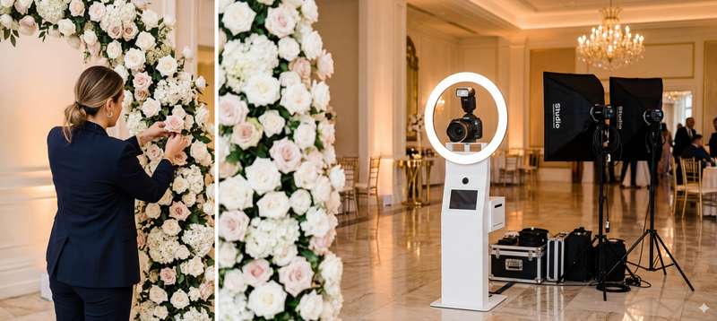 Professional photo booth being set up at luxury venue